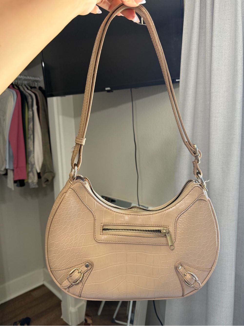Target Taupe Croc-Embossed Shoulder Bag with Gold-Tone Hardware